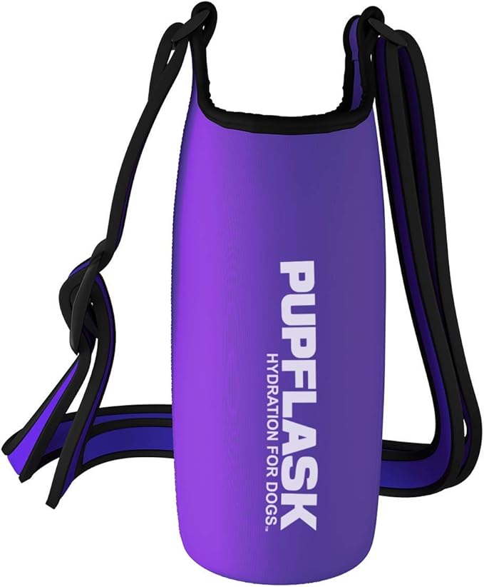 Tuff Pupper PupFlask Insulated Neoprene Dog Water Bottle Holder Sling with Wide Adjustable Shoulder Strap, Great for Travel, Walking, Hiking, Portable Pet Water Bottle Holder (40 OZ, Ultra Violet)
