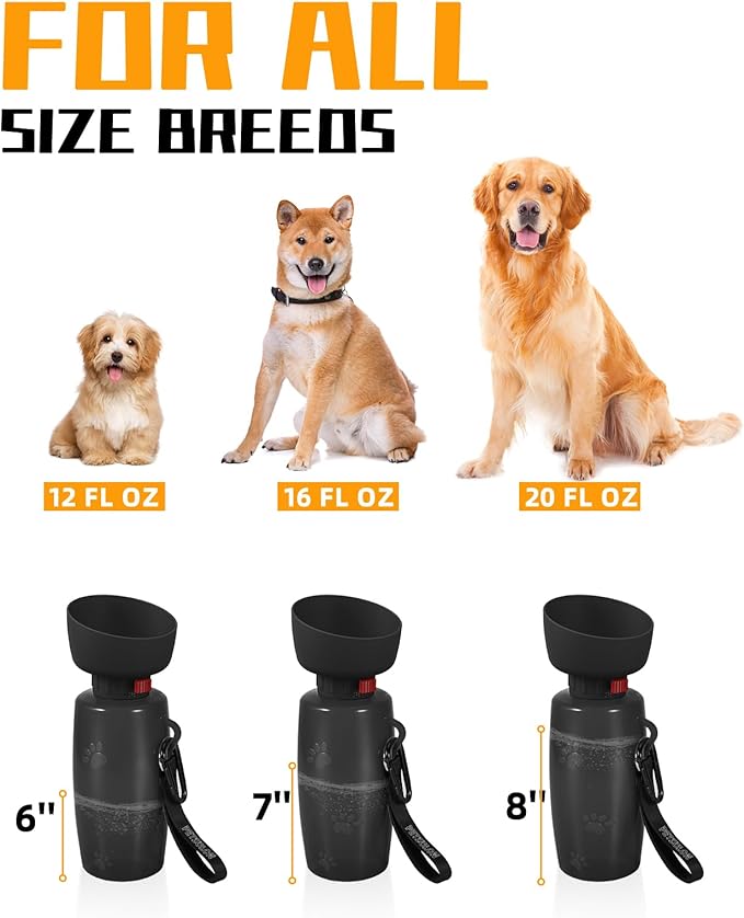 Dog Water Bottle with Bowl, 28 oz Portable Dog Water Dispenser, Pet Water Bottle for Small & Medium Dog, Travel Dog Water Bowl, Flippable Cup, Food Grade Material, Leak Proof, Black
