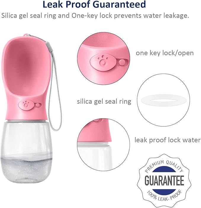 WePet Portable Dog Water Bottle with Food Container, 12 OZ + 6 OZ, Leak Proof Puppy Water Dispenser with Drinking Feeder for Pets Outdoor Walking, Hiking, Travel, Food Grade Plastic