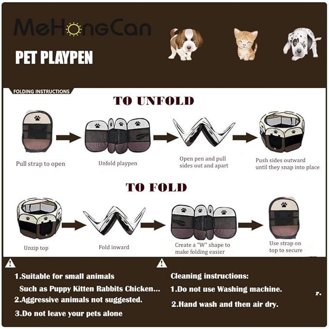 Portable Pet Playpen,Foldable Dog Playpen for Dogs and Cats,Rabbits,Pet Exercise Pet Tents Indoor Outdoor Use (S(28.7" x 28.7" x 16"), Brown)