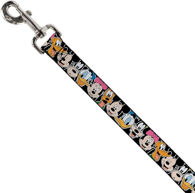 Dog Leash Classic Disney Character Faces Black 4 Feet Long 1.5 Inch Wide