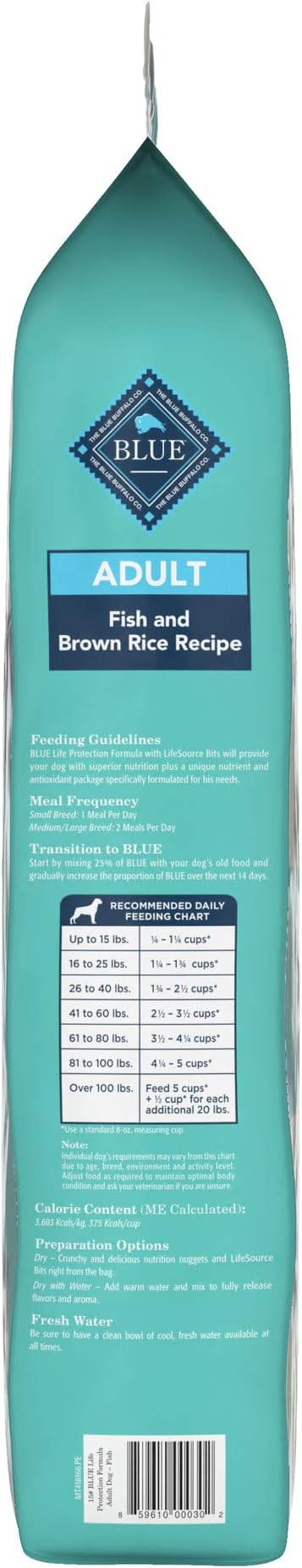 Blue Buffalo Life Protection Formula Natural Adult Dry Dog Food, Fish and Brown Rice 15-lb