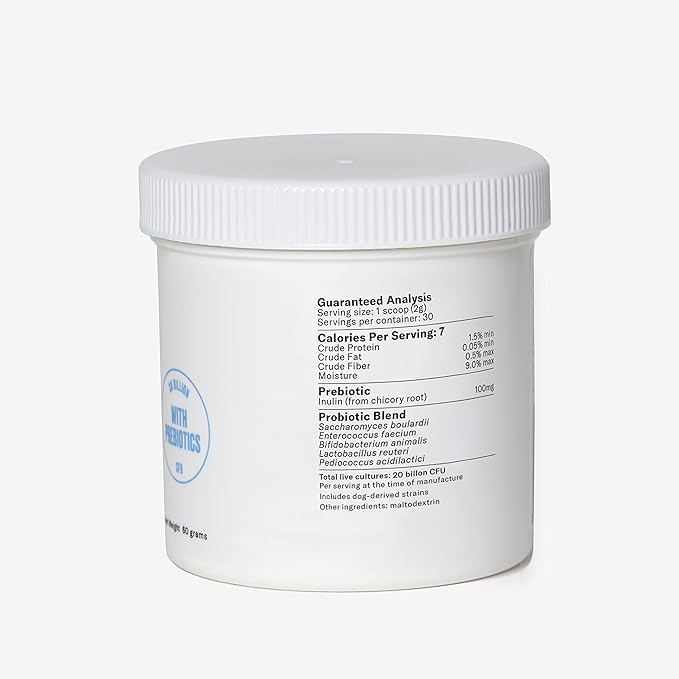 Nom Nom Dog GI-Targeted Probiotic Support - with Prebiotic Fiber, Inulin, and Saccharomyces boulardii - Gut Health Dog Probiotics for Gastrointestinal and Stomach Relief (GI Powder)
