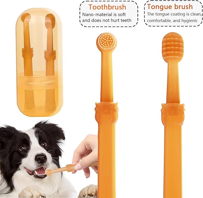 2Pcs Nano Silicone Dog Toothbrush Kit with Storage Box, Soft Dog Cat Tooth Brushing Kit Nanoflex Pet Toothbrush with Tongue Scraper | Easy to Handle | Deep Clean for Toothbrush for Dogs Cat