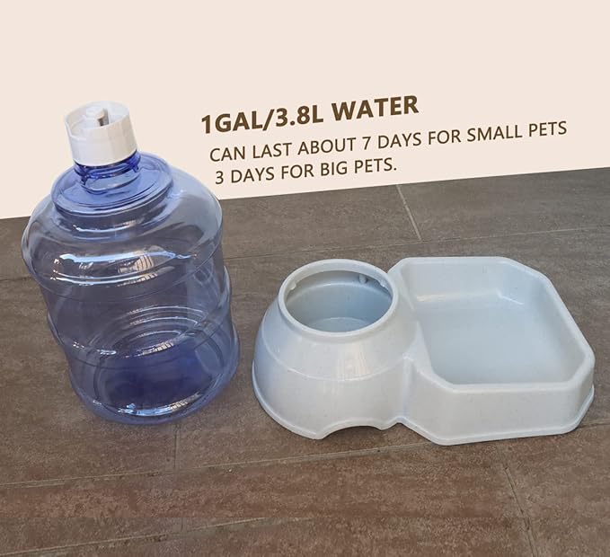 2 Pack Automatic Dog Cat Feeder and Water Dispenser ,Gravity Multi Pet Drinking Fountain , Set with Pet Food Bowl for Medium Dog Puppy Kitten, Big Capacity 1 Gallon x 2 (Waterer+Feeder)