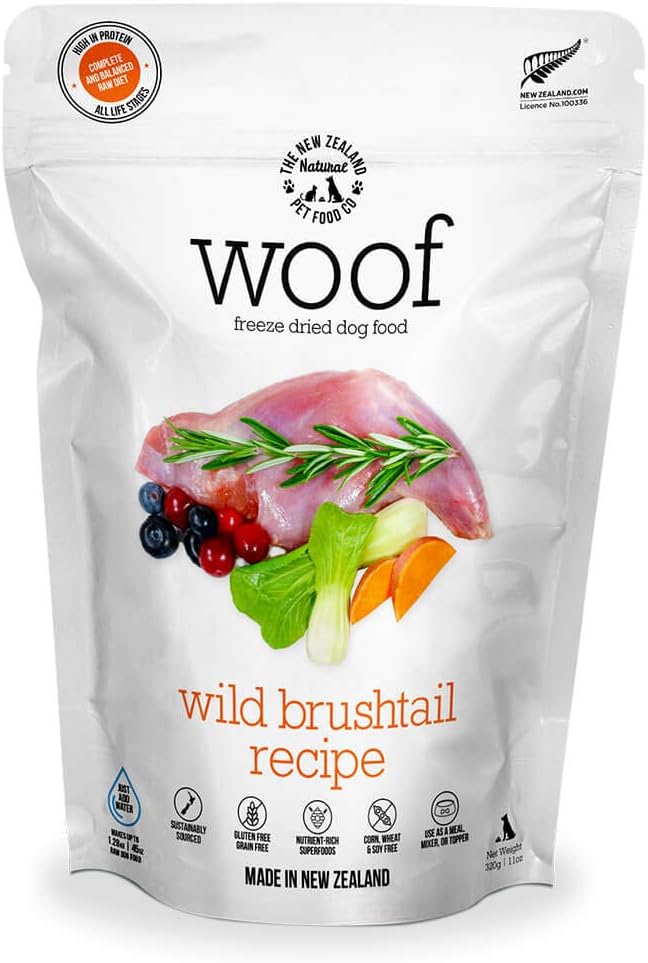 Woof Wild Brushtail Freeze Dried Raw Dog Food, Mixer, or Topper, or Treat - High Protein, Natural, Limited Ingredient Recipe - 9.9 oz