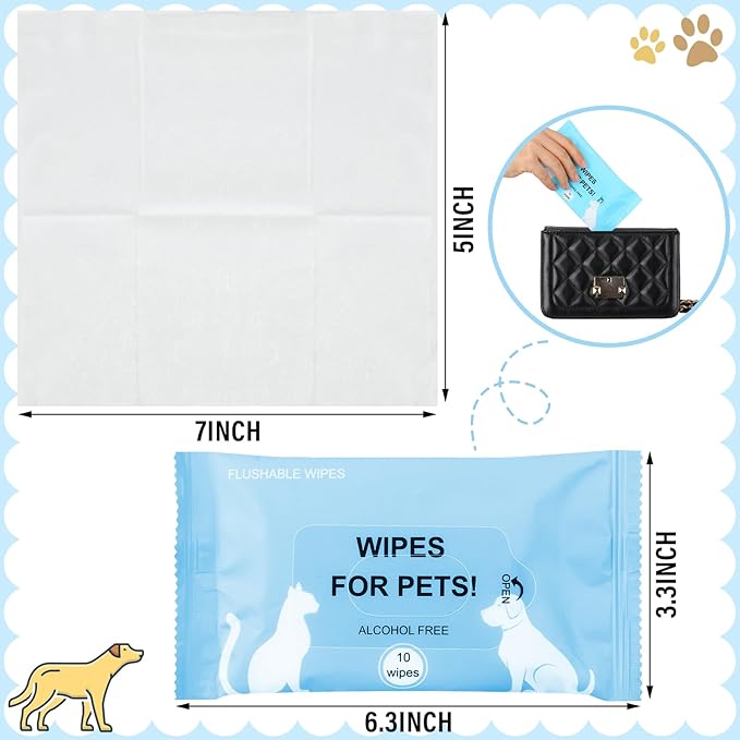25 Pack 250 Count Dog Wipes for Paws and Butt, Unscented Portable Pet Wipes Soft Dog Grooming Wipes for Puppy Cats Ear, Skin, Eye, Face and Body Skin Cleaning Deodorizing, Outdoor Travel Use