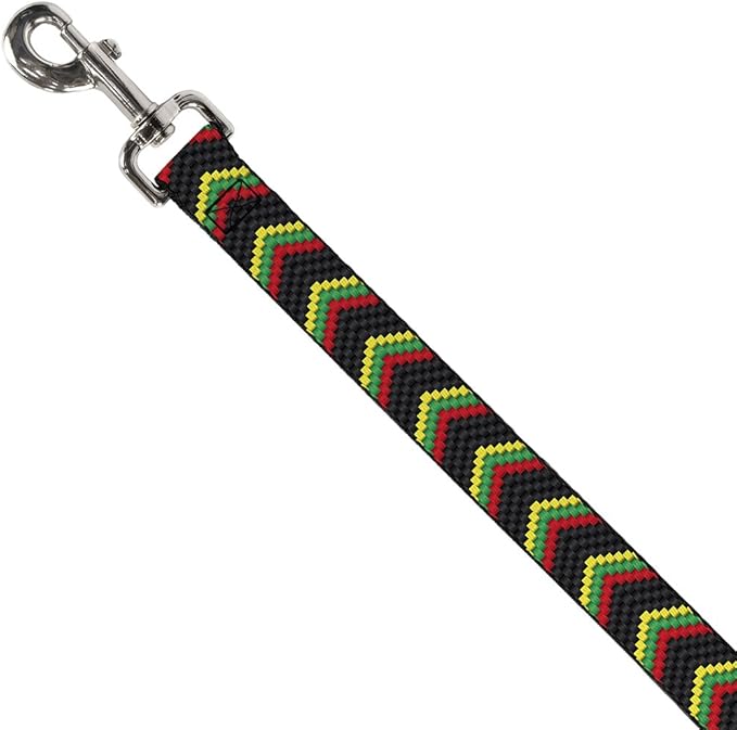 Buckle-Down Pet Leash - Chevron Weave Black/Rasta - 6 Feet Long - 1" Wide