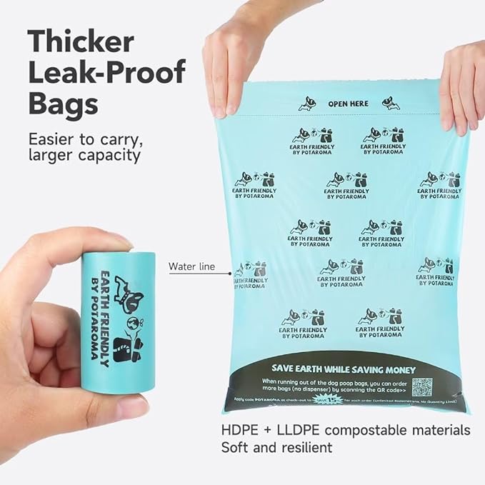 Potaroma Dog Poop Bags, 8 Rolls Guaranteed Leak-Proof Doggie Poop Bags, Extra Thick Waste Bags, Lavender Scented, 120 Count, Includes Flashlight Bag Dispenser Holder