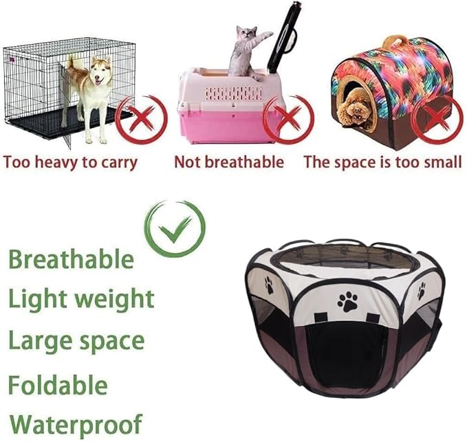 Portable Pet Playpen,Foldable Dog Playpen for Dogs and Cats,Rabbits,Pet Exercise Pet Tents Indoor Outdoor Use (S(28.7" x 28.7" x 16"), Brown)