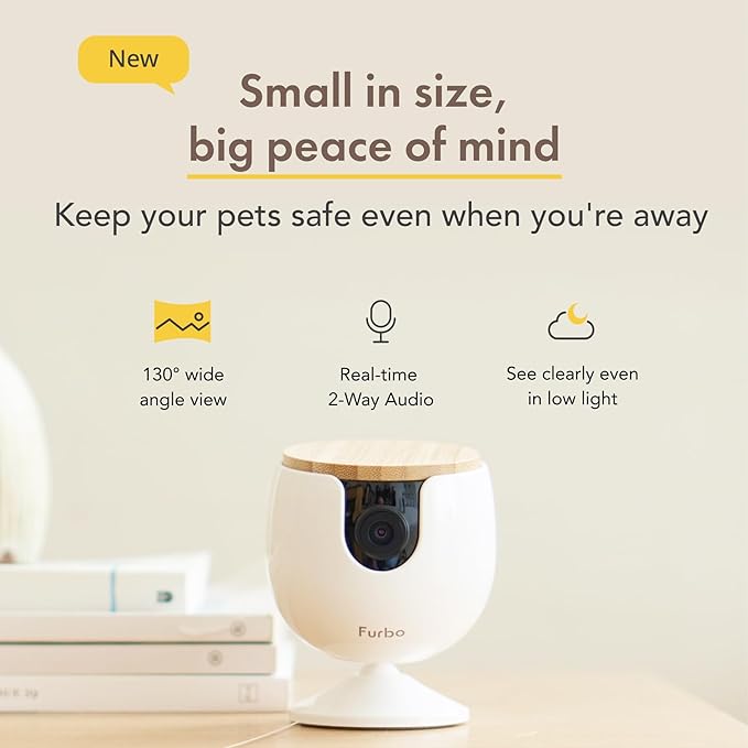 Furbo Mini NEW Pet Camera: Home Security Camera with Barking or Meowing Alerts, Cat or Dog Camera with Phone App, Smart Home Indoor Cam with 2-Way Speaker and Night Vision (No Subscription Required)