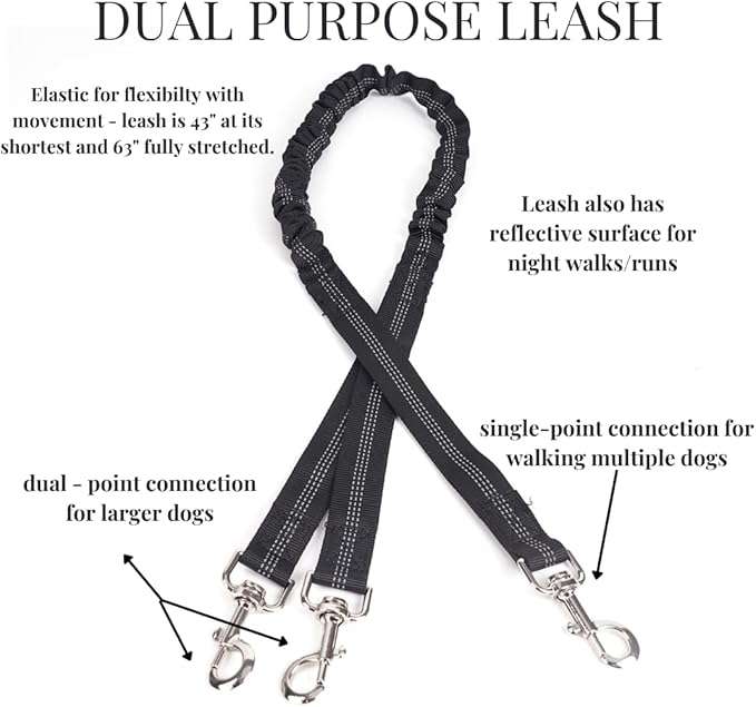 Hands Free Dog Leash - Hands Free Dog Leash for Large Dogs w/Water Bottle - Waterproof Waist Leash for Dog Walking 2 Dogs - Reflective Running Leash for Dogs- No Hands Dog Leash Waist Belt