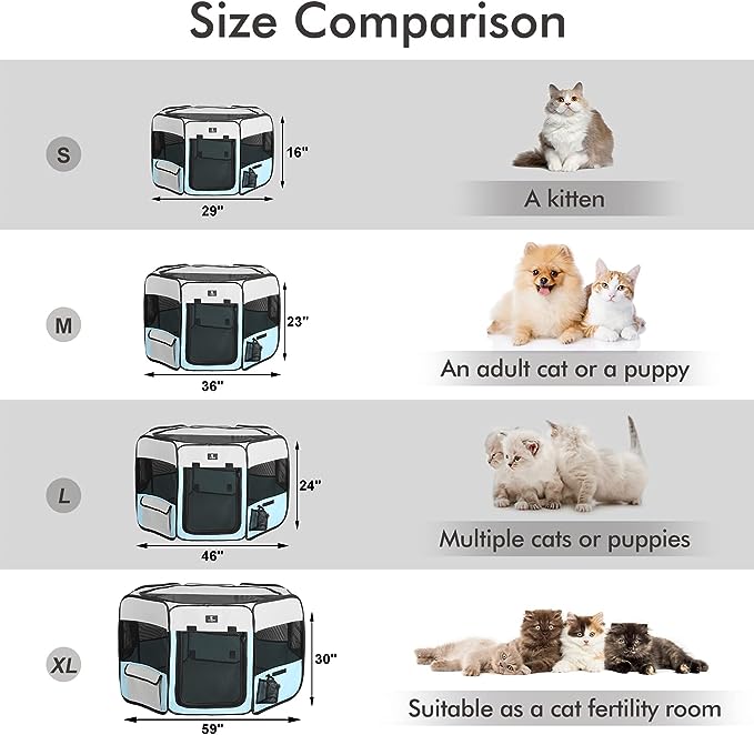 X-ZONE PET Dog Playpen Portable Pet Play Pens for Puppies, Cat, Rabbit, Chicks, Foldable Exercise Play Tent Kennel Crate, Indoor/Outdoor Travel Camping Blue Small