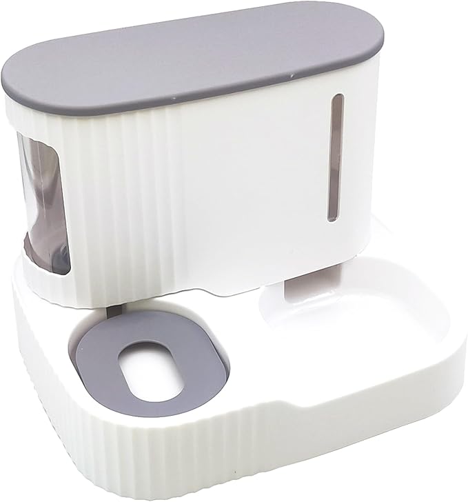 Automatic Cat Food Water Dispenser Gravity Pet Self Feeder Dry Food Bowl and Watering Supplies Dispenser for Indoor Small Medium Dog Puppy Kitten 2 in 1 (GREY)