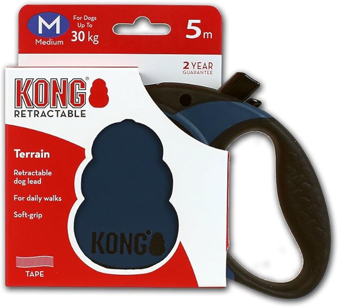 Alcott KONG Terrain Retractable Dog Leash, Medium, Blue, 16' Long