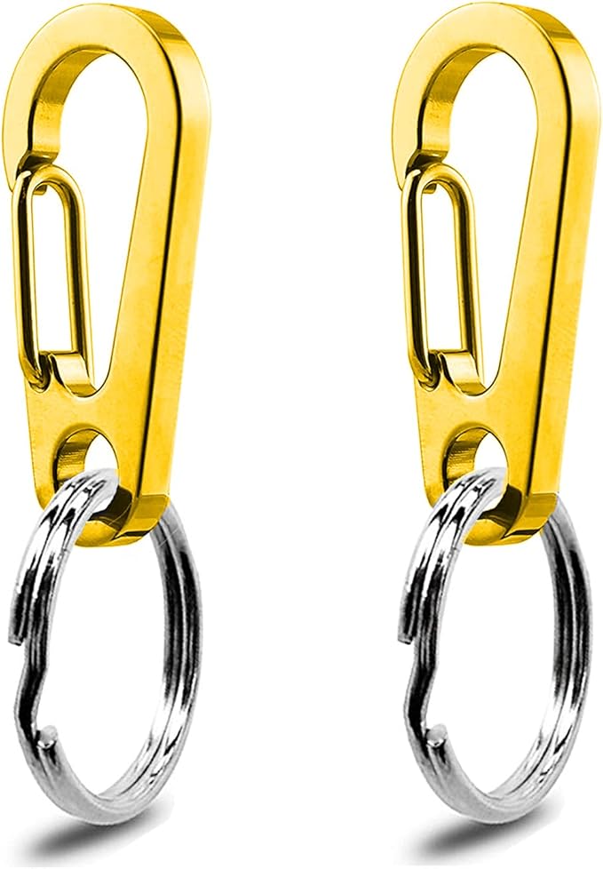 IVIA Dog Tag Clips / 2 Pack/Multiple Size 304 Stainless Steel Quick Clip with Rings/Easy Change Dog Cat ID Tag Holder for Small pet Collars and Harnesses.(2 Medium Gold)