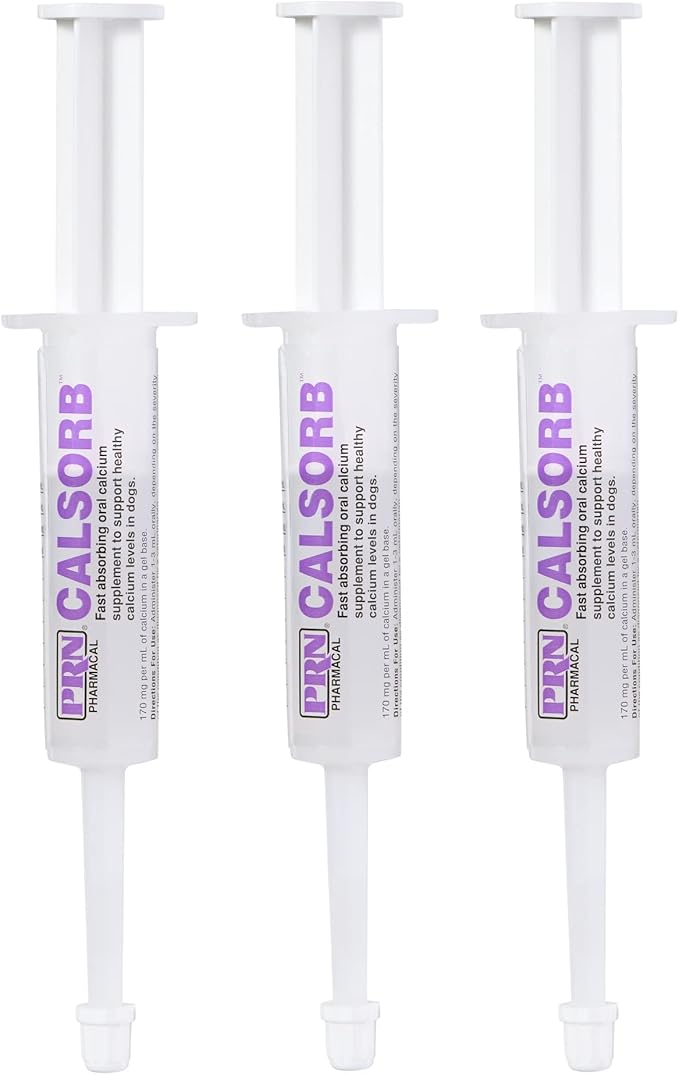PRN Pharmacal Calsorb - Calcium Nutritional Supplement to Help Maintain Healthy Calcium Levels in Dogs - Gel-Based Dog Nutritional Supplement in an Easy-to-Use Syringe - 12 mL Syringe (3 Packs)