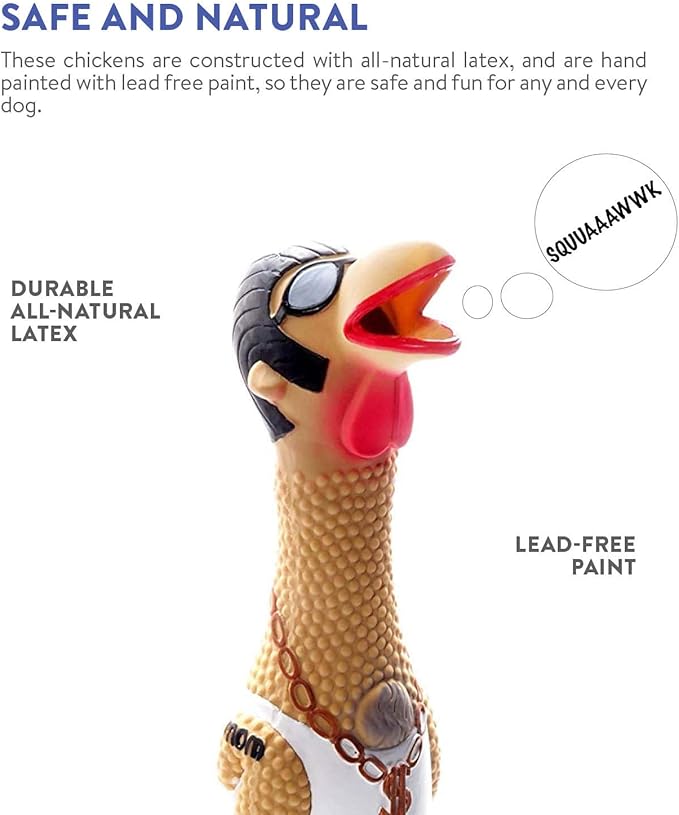 Outward Hound Squawkers Earl Latex Rubber Chicken Interactive Dog Toy, Large