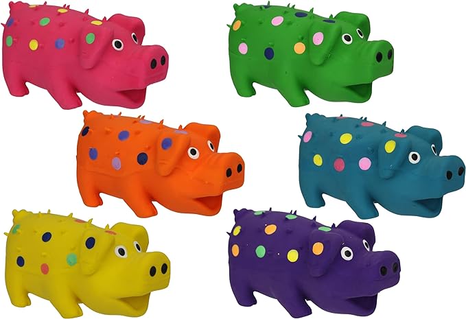 Multipet's 9-Inch Latex Polka Dot Globlet Pig Dog Toy, Assorted Colors