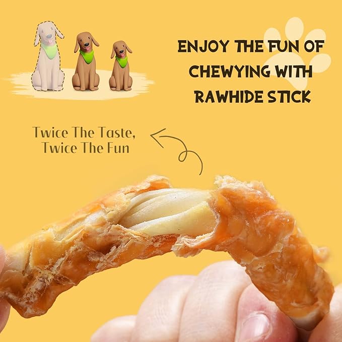 ASMPET Dog Treats Small Dogs, Dog Chews Long Lasting Chicken Wrapped Rawhide Bones Healthy Dog Chew Sticks Natural Dog Treats for Medium Dogs Large Breed Grain Free Snacks, 20Pcs