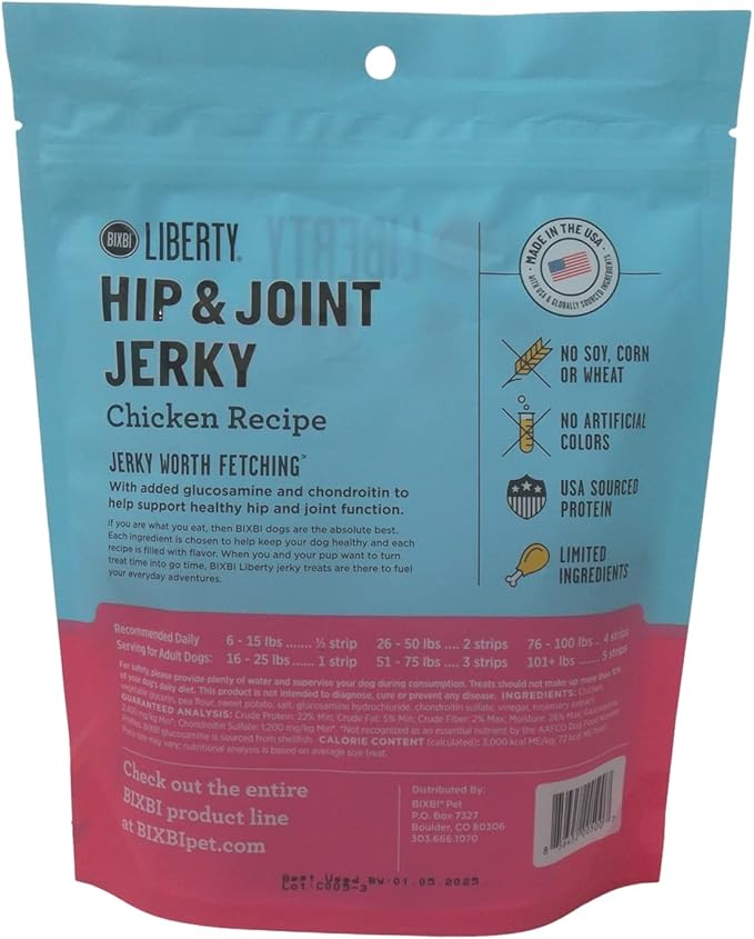 Bixbi Liberty Hip & Joint Jerky Dog Treats 2 Flavor Variety, (1) Each: Beef Lung, Chicken (5 Ounces) Plus Rope Toy and Fun Facts Booklet Bundle