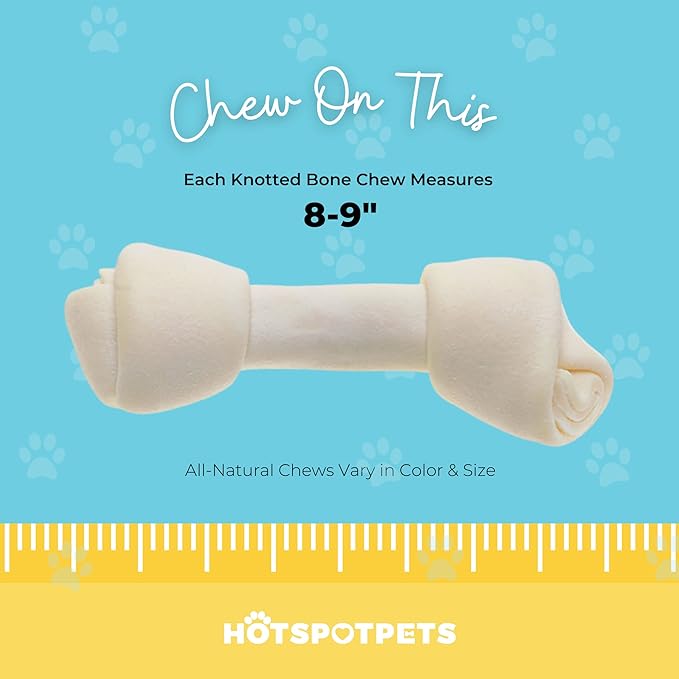 hotspot pets 5 Pack - 8-9 Inch Large Rawhide Dog Chew Bones - Made from Grass Fed Brazilian - Great for Dental & Oral Care for Aggressive Chewers Large Dogs (5 Pack)