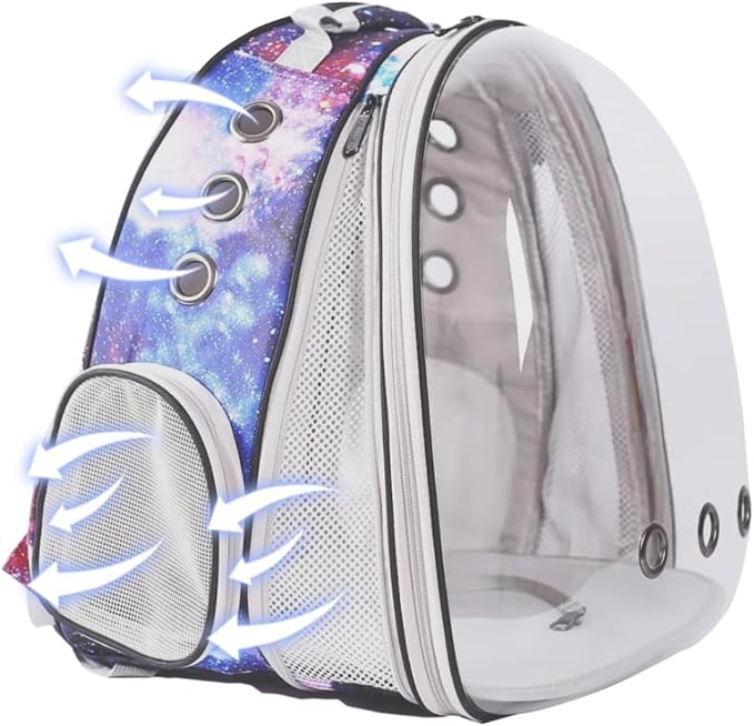 Galaxy Blue Cat Bubble Backpack, Front Extension Space Capsule Astronaut Clear Window Fit up to 20 Pounds Large Fat Cat, Vet Transport Carry Bookbag, Airline Approved