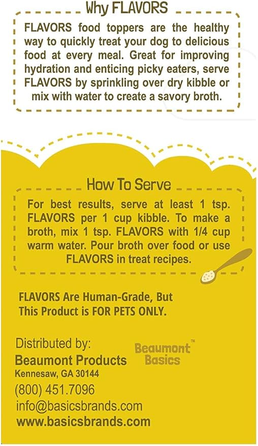 Flavors Food Topper Dogs - Chicken Recipe - Natural, Human Grade, Grain Free - Perfect Kibble Seasoning for Picky Dog (Chicken, 6.0oz)