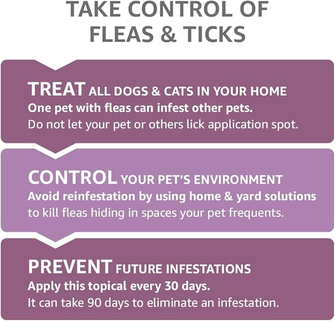 Amazon Basics Flea and Tick Topical Treatment for Large Dogs (45-88 pounds), Unscented, 3 Count (Previously Solimo)