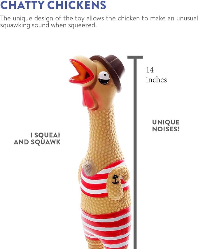 Charming Pet Squawkers Grandpa Gimpy Latex Rubber Chicken Interactive Dog Toy, Large