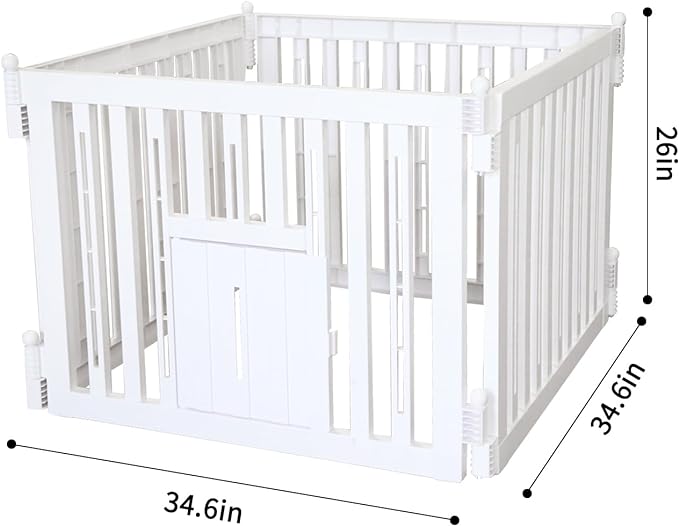 RIZZARI Foldable Plastic Dog Playpen, 4 Panels Pet Fence with Doors for Small Cats and Dogs, Portable Pet Barrier for Indoor and Outdoor, Easy to Assemble (White with Door)