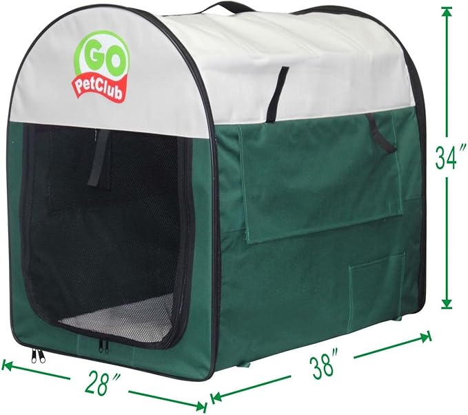 Go Pet Club 38" Rounded Top Soft Collapsible Dog Crate, Portable Pet Carrier, Thick Padded Pet Travel Crate for Indoor & Outdoor, Soft Sided Pet Foldable Kennel Cage with Durable Mesh Windows, Green