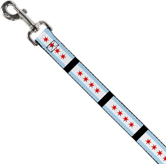 Dog Leash Chicago Flags Black 4 Feet Long 0.5 Inch Wide