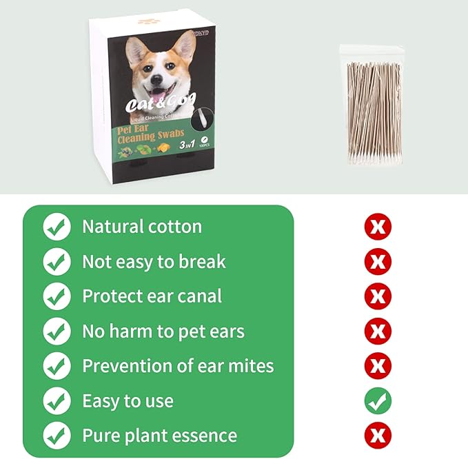100 Pieces Cotton Buds for Dogs and Cats Pet Cotton Ear Buds Swabs Cotton Dog Ear Cleaning Cotton Swab