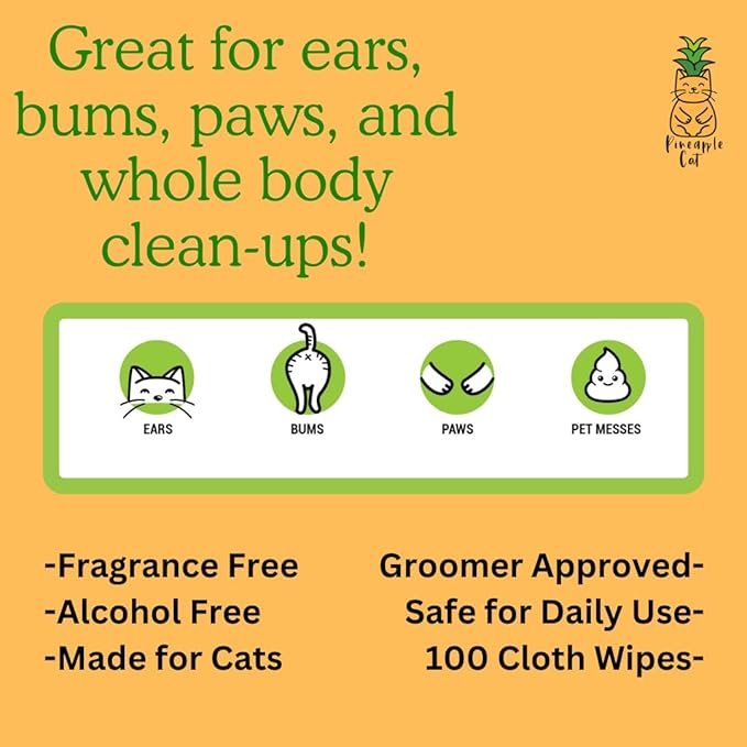 Grooming Wipes - Gentle Cat Cleaning Wipes - Hygienic Grooming Tool for Cats Ears, Paws, Bum, and Fur