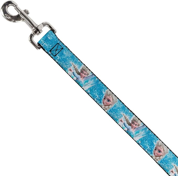 Buckle-Down Pet Leash - Frozen Elsa Face/Action Pose/Snowflakes Blues/White - 6 Feet Long - 1.5" Wide