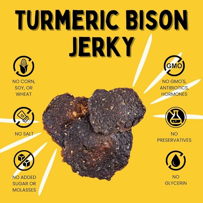 WINNIE LOU Jerky Organic Jerky Dog Treats Made in The USA – Human Grade Dog Treats – Dog Jerky Treats – All Natural Dog Treats – Healthy Dog Treats (Turmeric Bison Jerky)