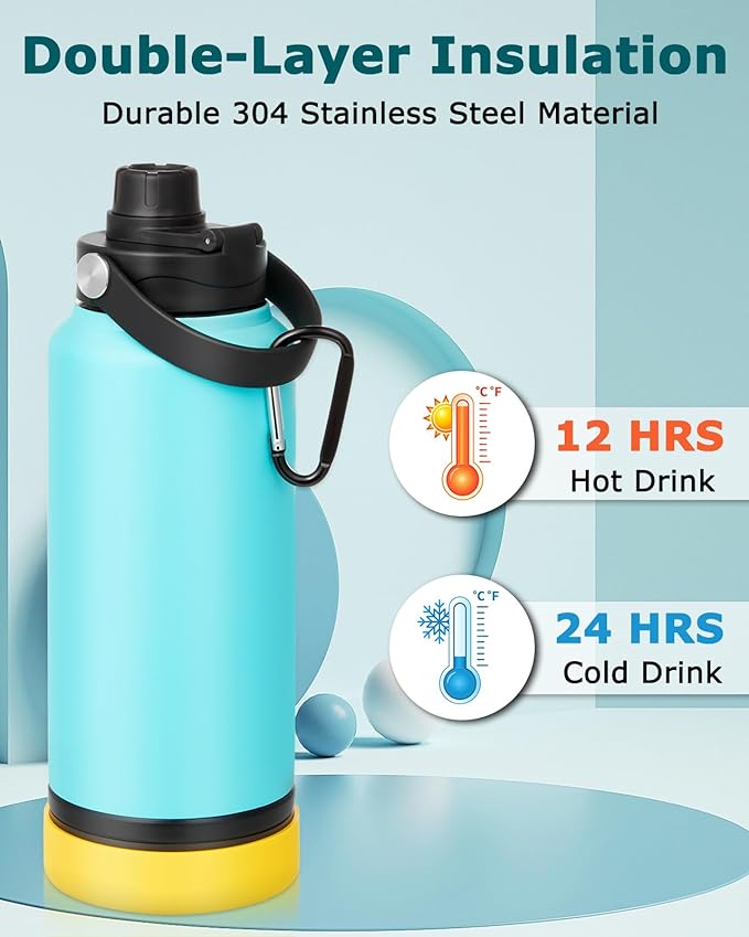 Portable Dog Water Bottle, 32OZ Stainless Steel Dog Water Bottle, with Dog Drinking Bowl & Food Bowl, Leak Proof, Double Vacuum Insulation, Dog Travel Water Bottle for Walking Hiking Camping