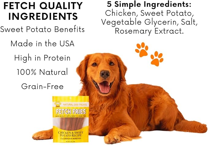 Chicken and Sweet Potato Dog Treats, Soft Chicken Jerky for Small and Large Breeds, Naturally Healthy, Made in The USA (5 oz)
