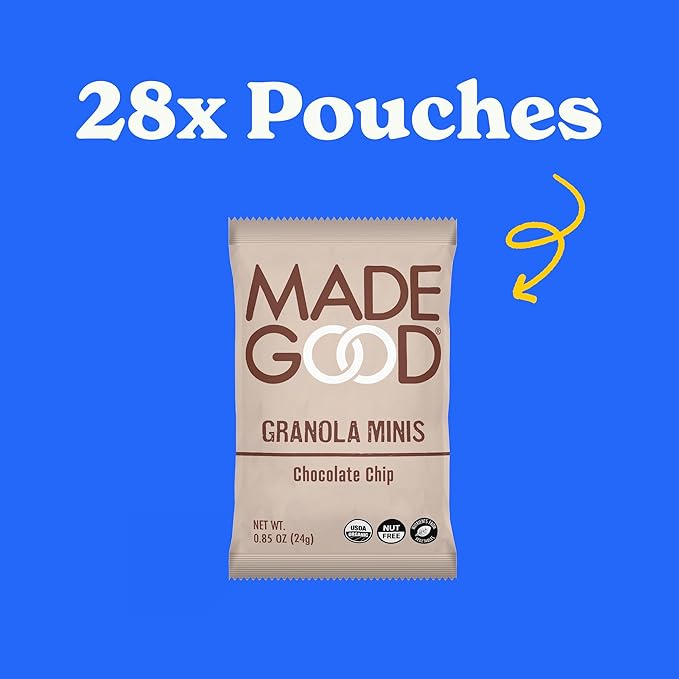 MadeGood Chocolate Chip Granola Minis, 28 Count, Organic and Delicious Snacks