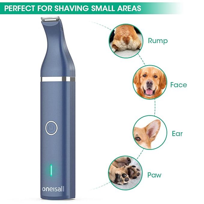 oneisall Dog Clippers with Double Blades,Cordless Small Pet Hair Grooming Trimmer,Low Noise for Trimming Dog's Hair Around Paws, Eyes, Ears, Face, Rump (Teal)