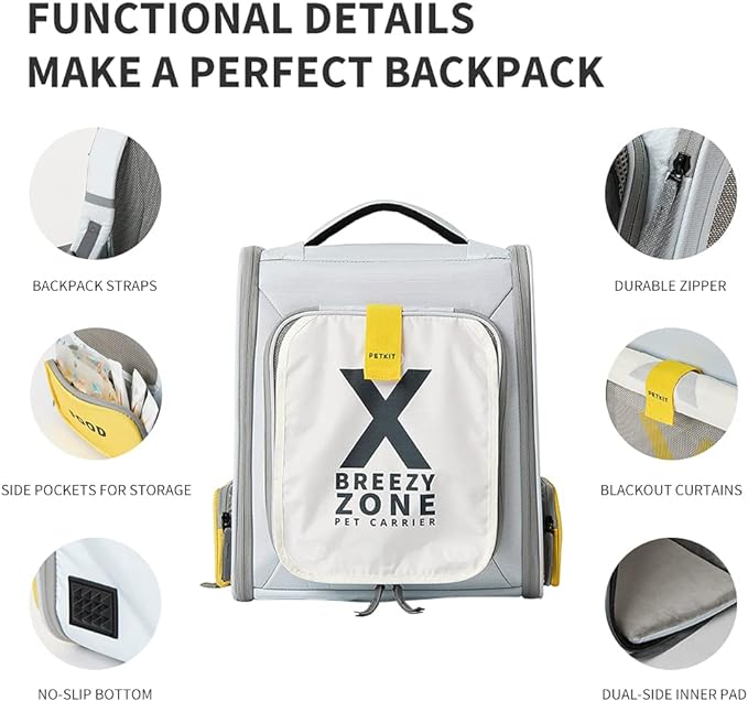 PETKIT Soft-Sided Cat Backpack Carrier for Large Cats Small Dogs, Expandable and Ventilated Cat Puppy Bag Airline Approved for Summer Traveling