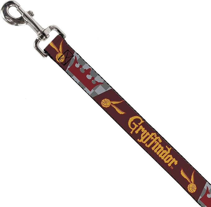 Warner Bros. Pet Leash, Dog Leash, Harry Potter Gryffindor Quiditch Ball Crown Red Golds Grays, 4 Feet Long 0.5 Inch Wide