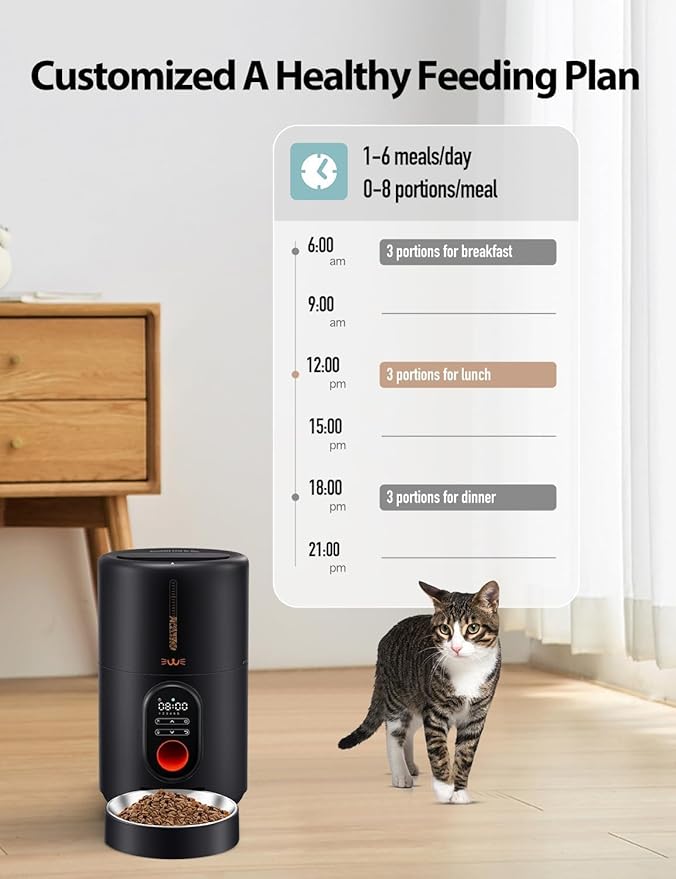 Automatic Cat Food Dispenser, Automatic Cat Feeders with Freshness Preservation, Timed Cat Feeder for Dry Food,Up to 6 Meals Per Day,Timed Pet Feeder for Cats and Dogs