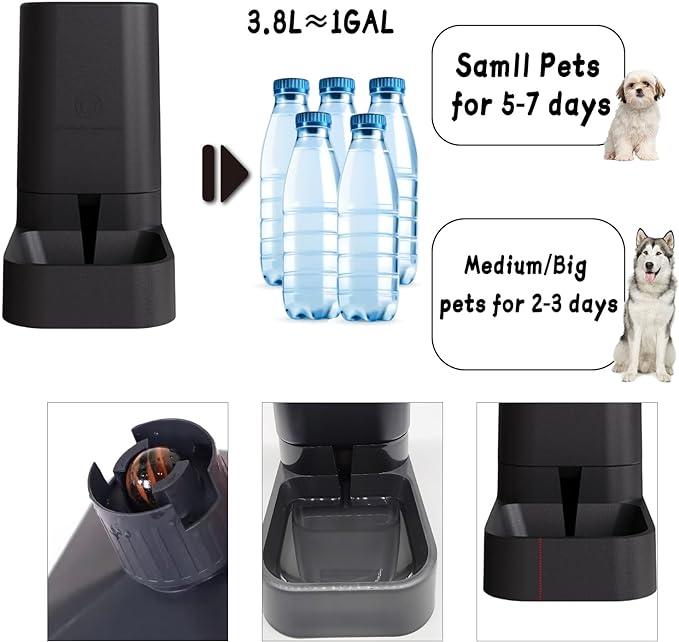 Hamiledyi Automatic Dogs Feeder and Water Dispenser Cats Gravity Food Feeder and Waterer Set with Food Bowl for Pets Puppy Kitten Rabbit(3.8L)
