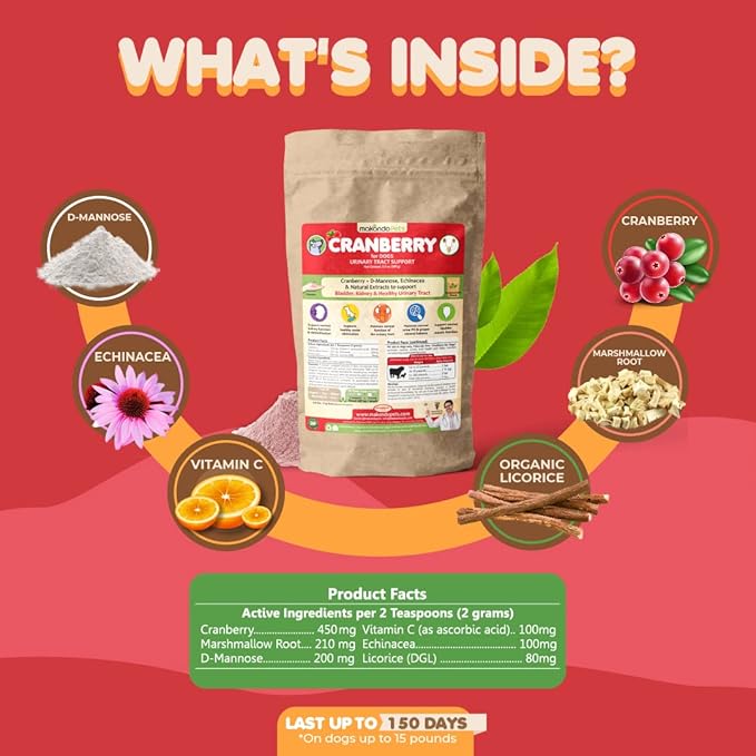 Dog Cranberry Supplement - Natural Dog UTI Treatment & Kidney Support for Dogs. Dog Supplement Powder Same as Cranberry Pills for Dogs. Puppy Supplies for Dog Pee Health - Dog Incontinence Product