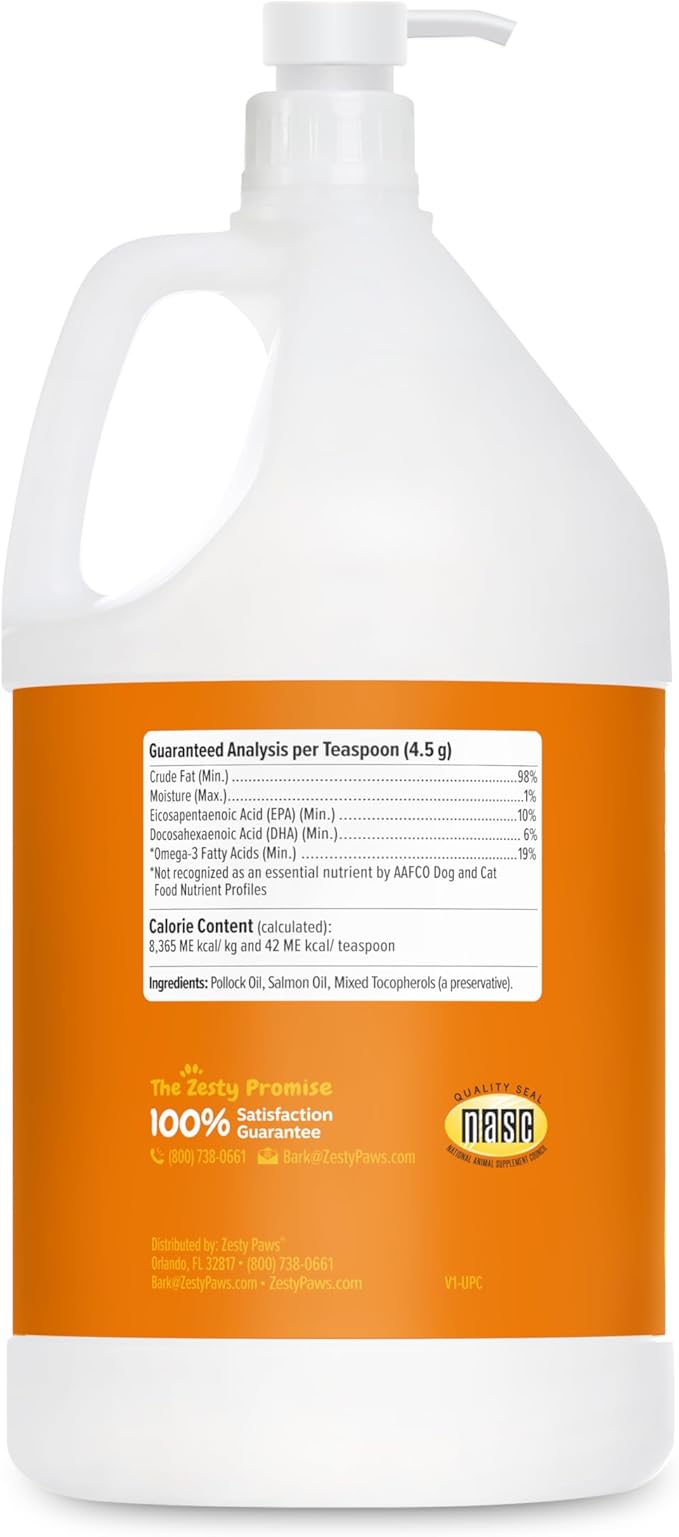 Zesty Paws Wild Alaskan Fish Oil for Dogs & Cats - Pollock & Salmon Oil Blend - Omega 3 Fatty Acids EPA & DHA for Pets - for Sensitive Skin + Coat Health - Immune System Support - 64 fl oz