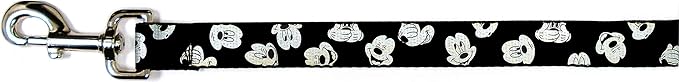 Buckle-Down Pet Leash - Mickey Mouse Expressions Scattered Black/White - 6 Feet Long - 1/2" Wide