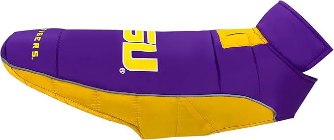 NCAA LSU Tigers Puffer Vest for Dogs & Cats, Size Large. Warm, Cozy, and Waterproof Dog Coat, for Small and Large Dogs/Cats. Best NCAA Licensed PET Warming Sports Jacket