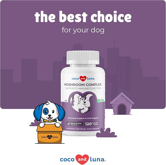 Mushroom Complex for Dogs - 120 Chewable Tablets - Turkey Tail Mushroom for Dogs - Immune Support, Joint Support, Digestive Support and Liver Support with Milk Thistle - Dog Mushroom Supplement